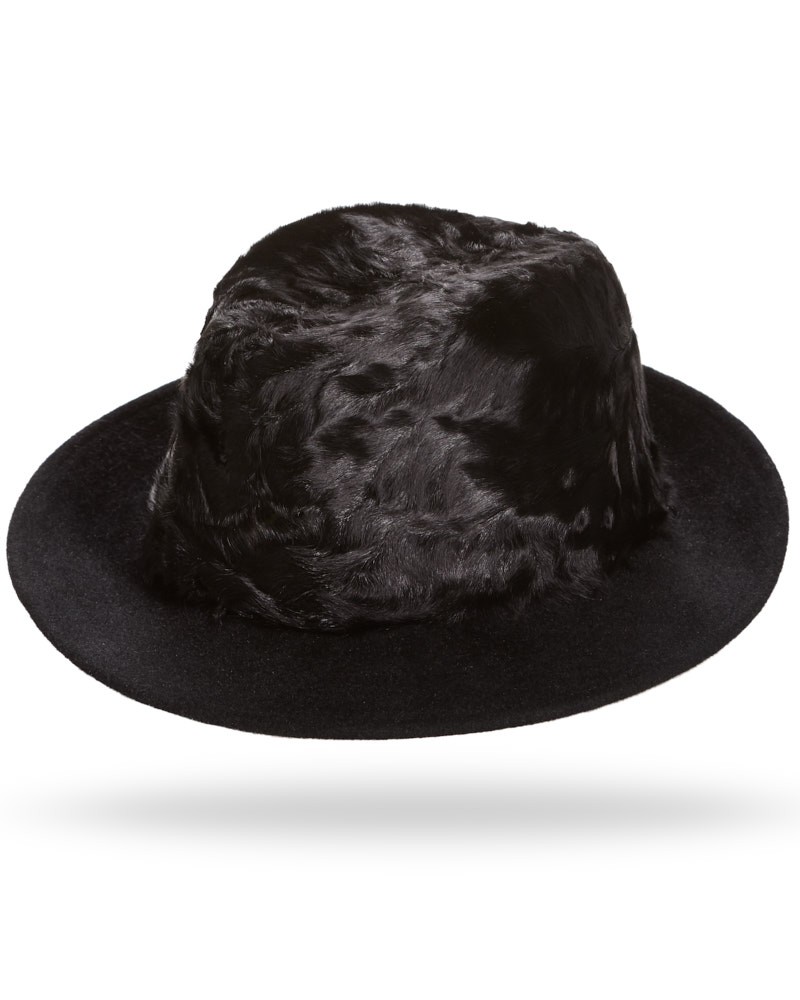 Drake Lamb's Fur Fedora Hat in Black for Men