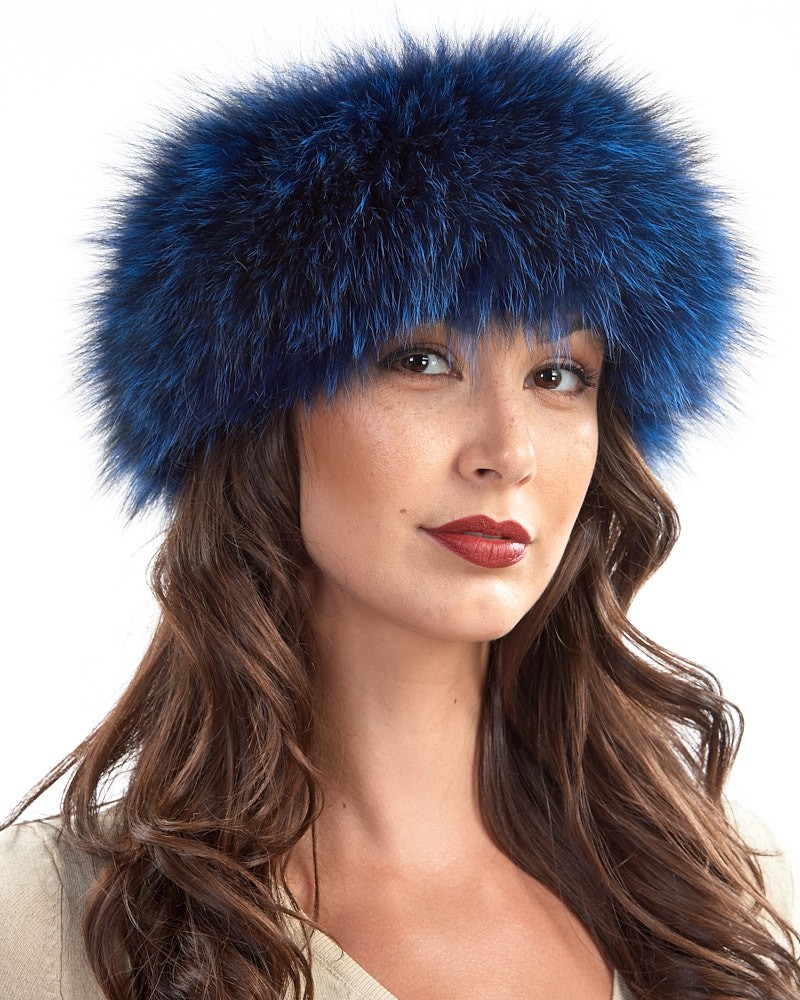 Eliana Sapphire Knit Fox Fur Headband