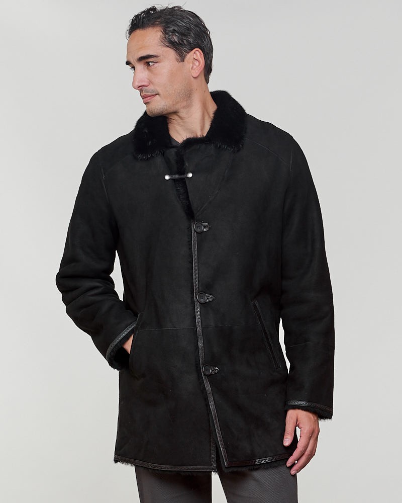 Elijah Shearling Sheepskin Jacket with Mink Fur Trim in Black for Men