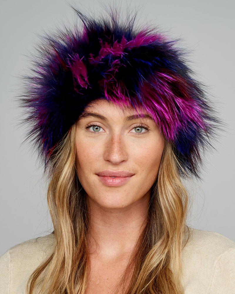 Etta Fox Fur Headband in Magenta
