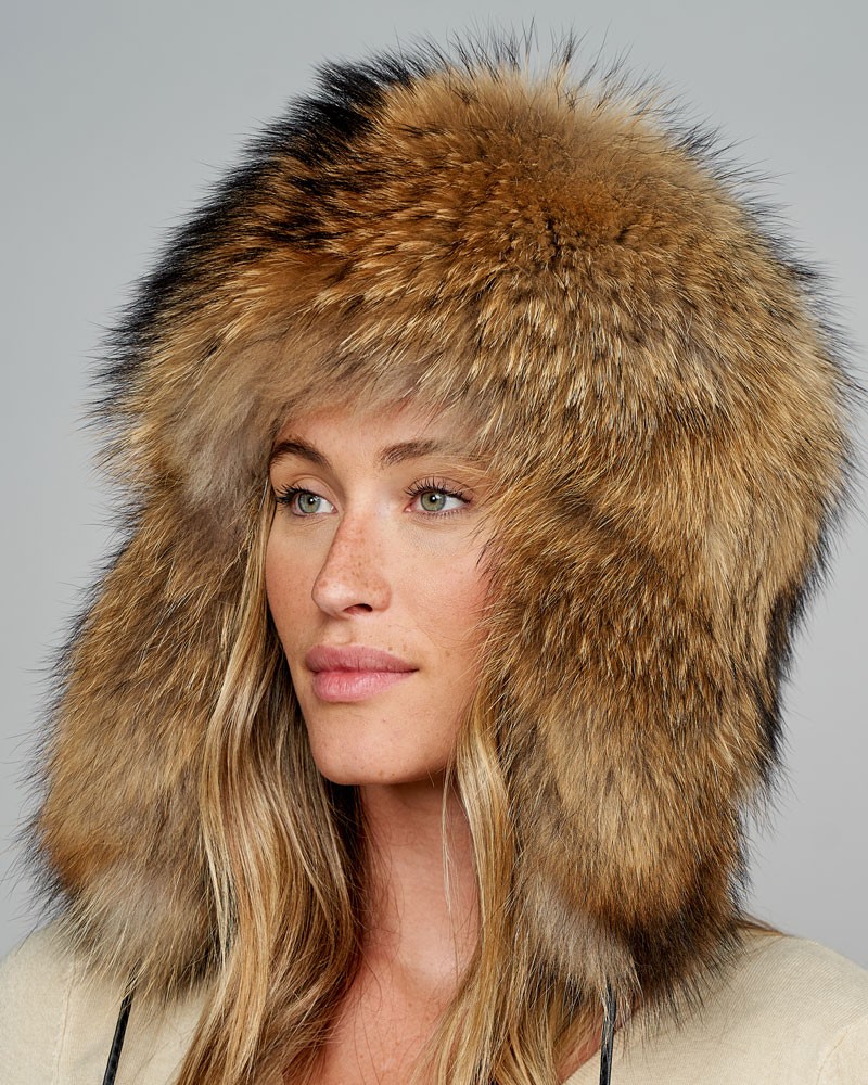 Full Fur Finn Raccoon Trapper Hat for Ladies