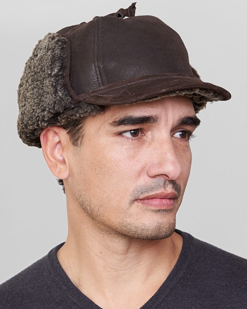 Frosted Brown Shearling Sheepskin Fudd Hunting Hat