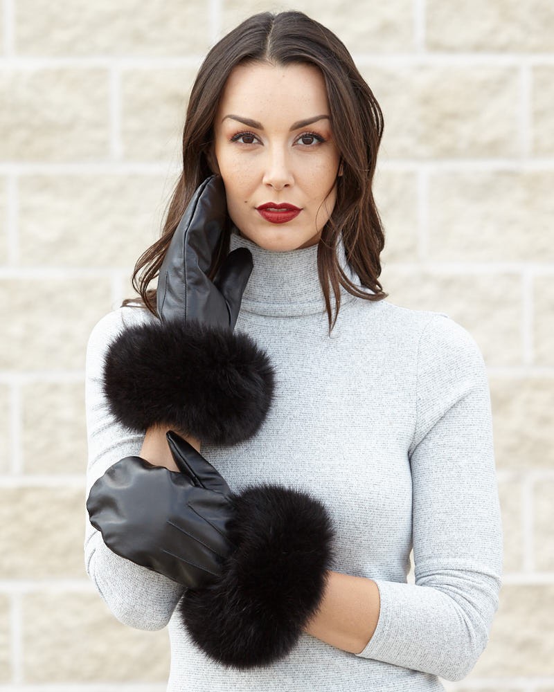 Real Mink Fur Winter Gloves Fashion Multicolor Fox Fur Patchwork Mitten Elastic 