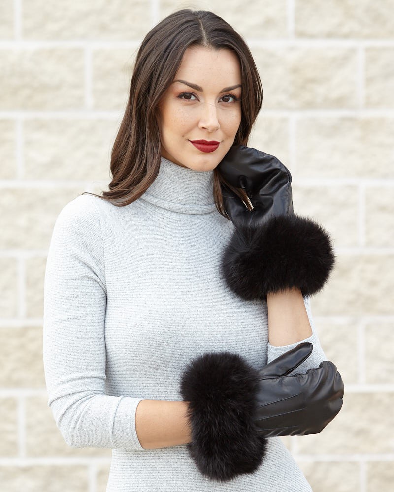 Winter Fashion Women Imitation Fox Fur Warm Gloves Hanging Neck Velvet Mittens