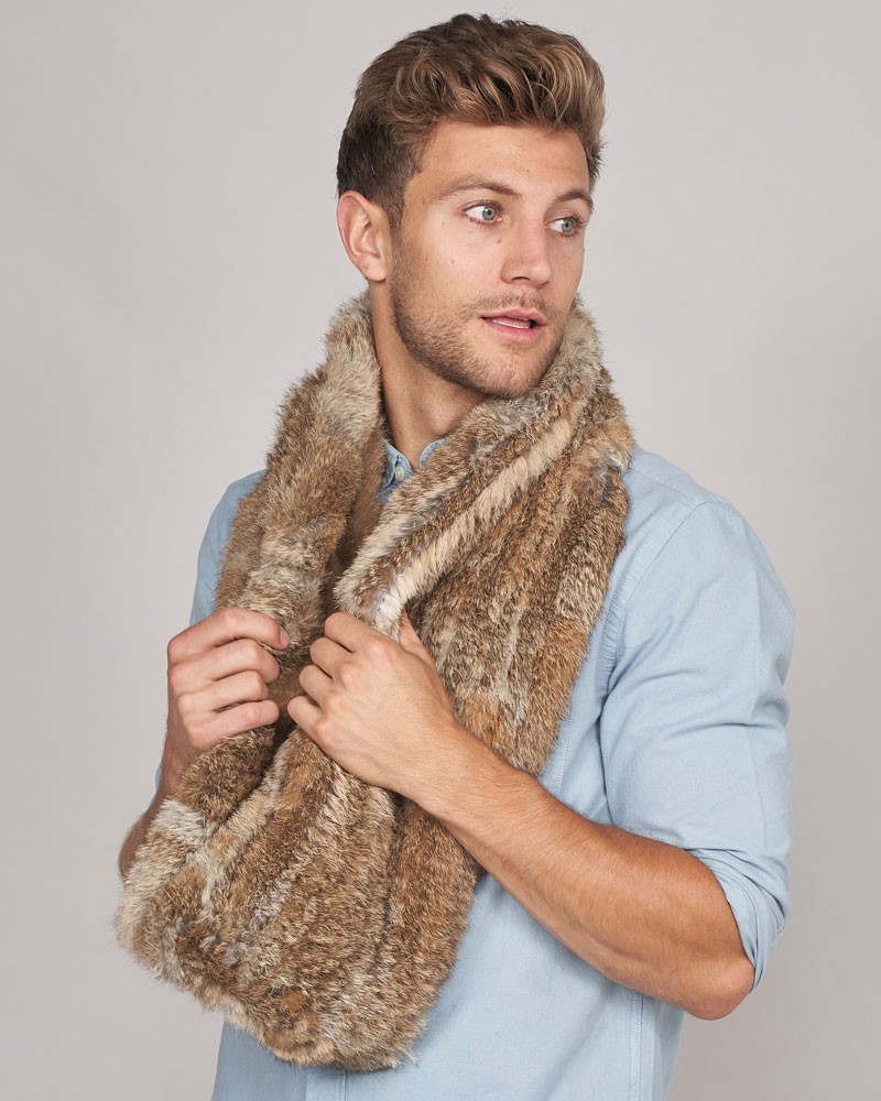 Holden Rabbit Fur Infinity Scarf in Natural Brown
