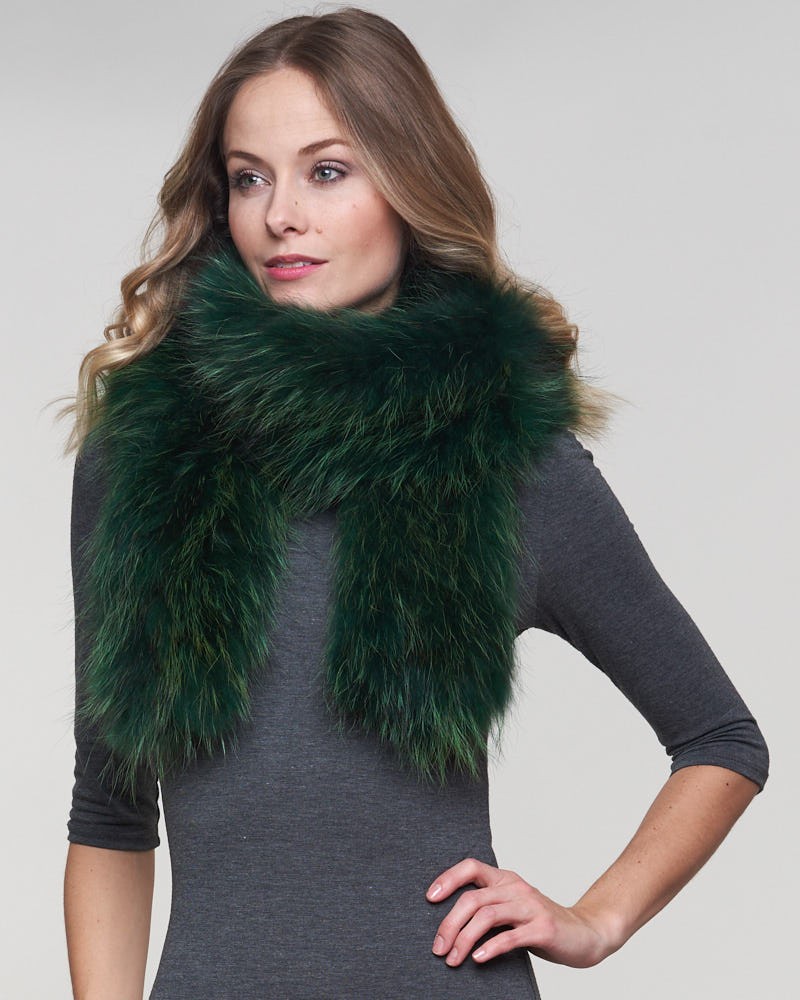 Indra Emerald Knit Finn Raccoon Fur Scarf