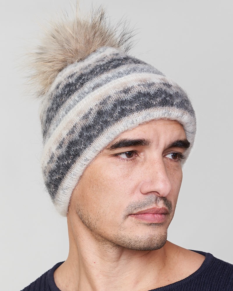 Jax Wool Beanie Hat with Coyote Fur for Men
