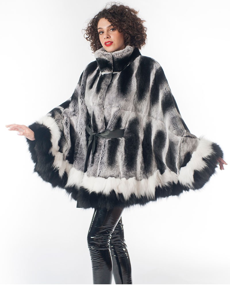 Jill Rex Fur Cape with B&W Fox Fur Trim