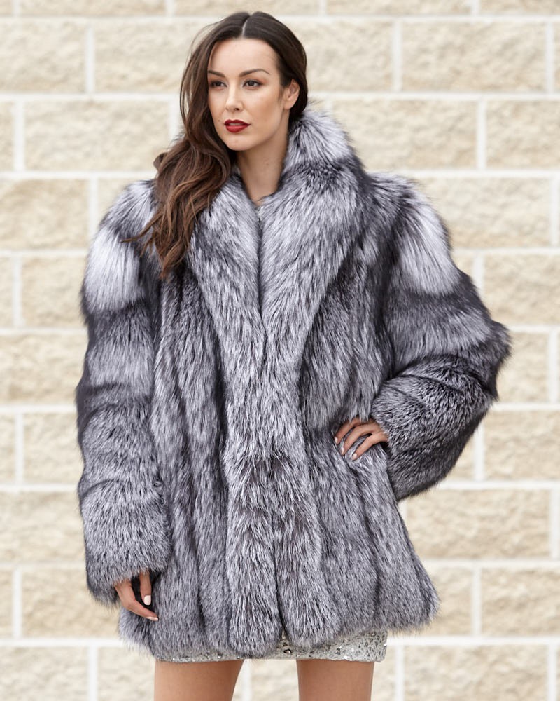 Women's Josephine Silver Fox Fur Stroller Coat: FurHatWorld.com