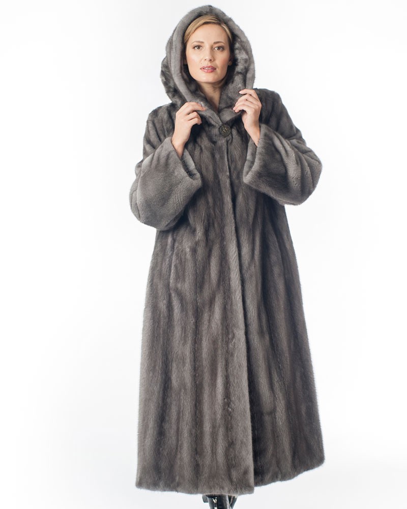 Josie Blue-Iris Let Out Mink Fur Coat with Hood