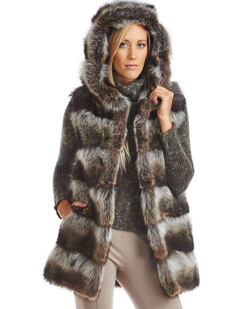 Kimberley Layered Raccoon Fur Vest with Hood