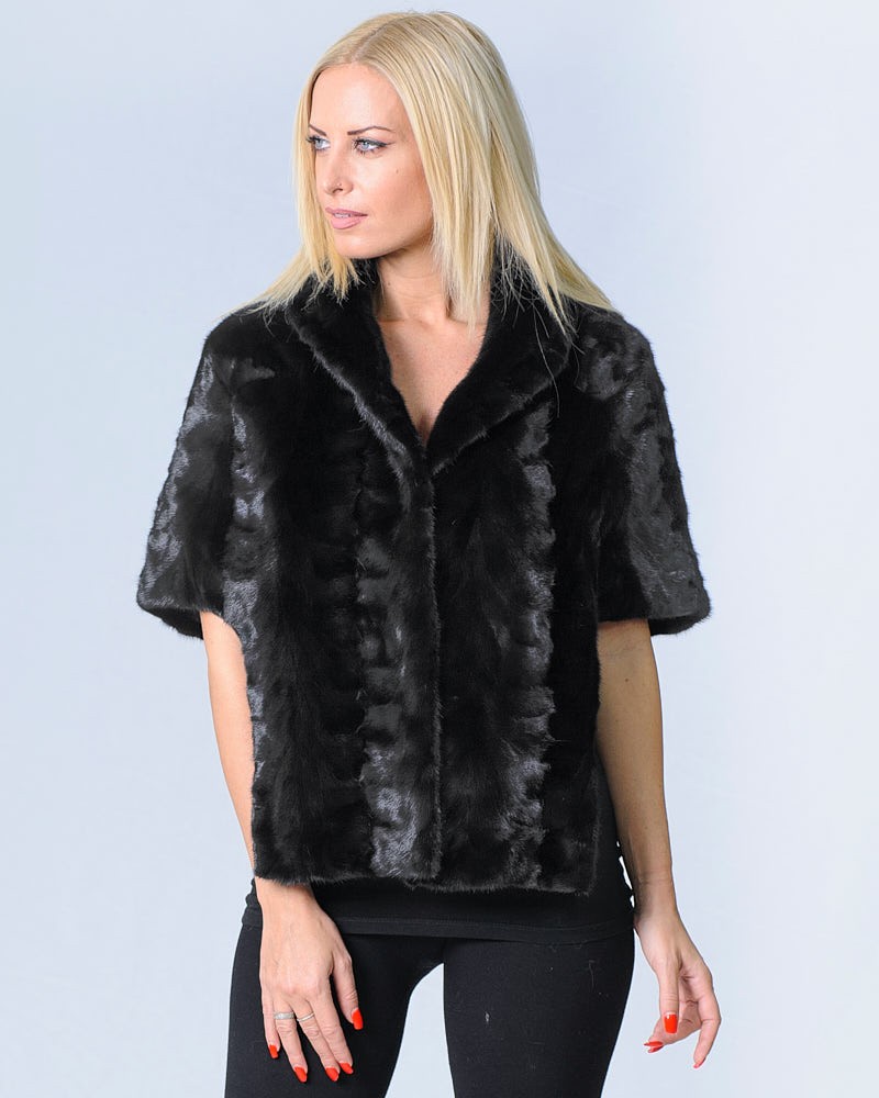 Kinslee Black Mink Fur Short Sleeve Bolero