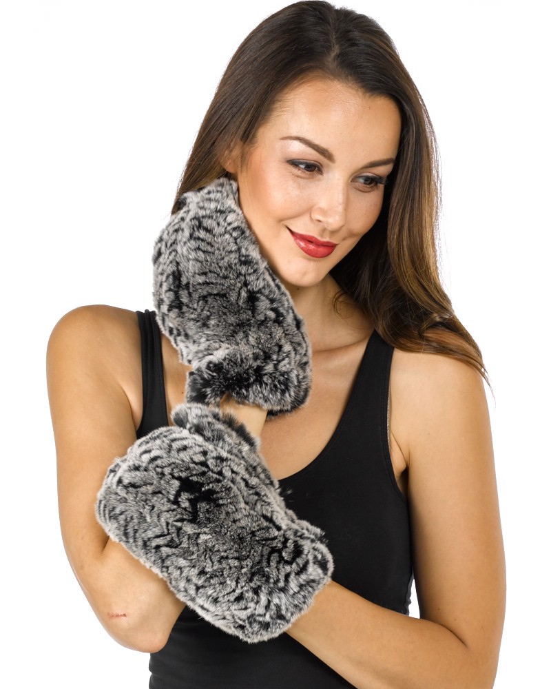 Norwegen Knit Rex Kaninchen-Pelz-Handschuhe in Schwarz Frost