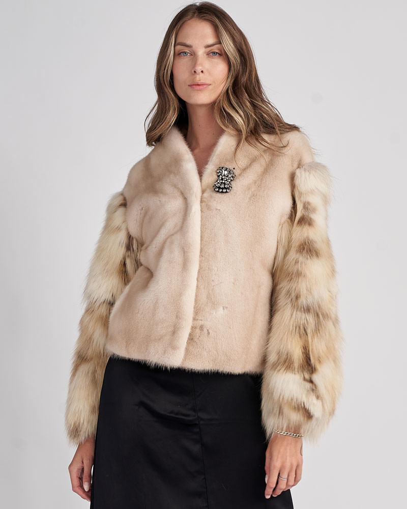Lily Mink Fur Jacket with Fox Sleeves