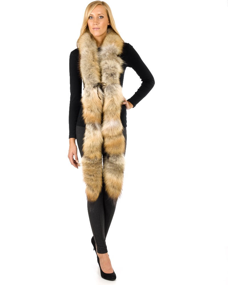 Sierra Long Natural Coyote Fur Boa Scarf: FurHatWorld.com