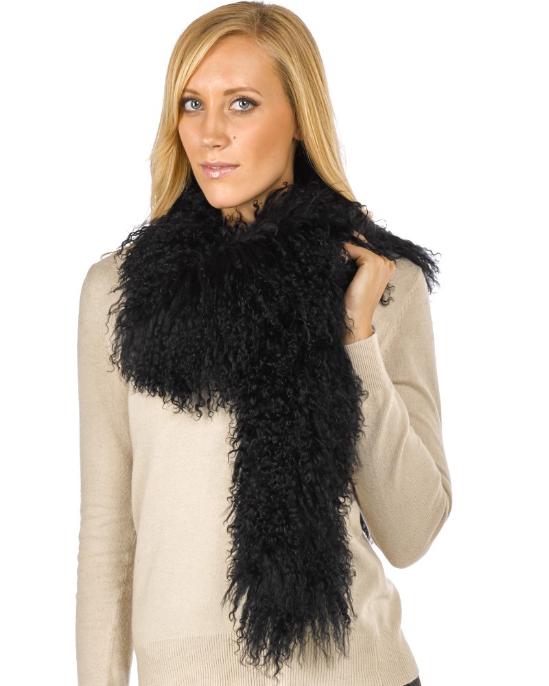women's  Real  Mongolia Lamb Fur Scarf  with Clip Natural Curl of Wool 5color 