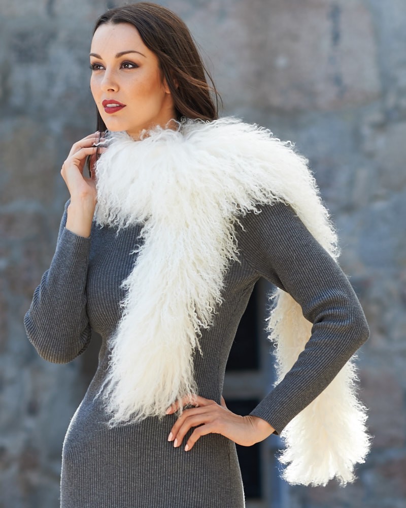 Women fashion large genuine mongolian fur collar real lamb fur shawls scarf New