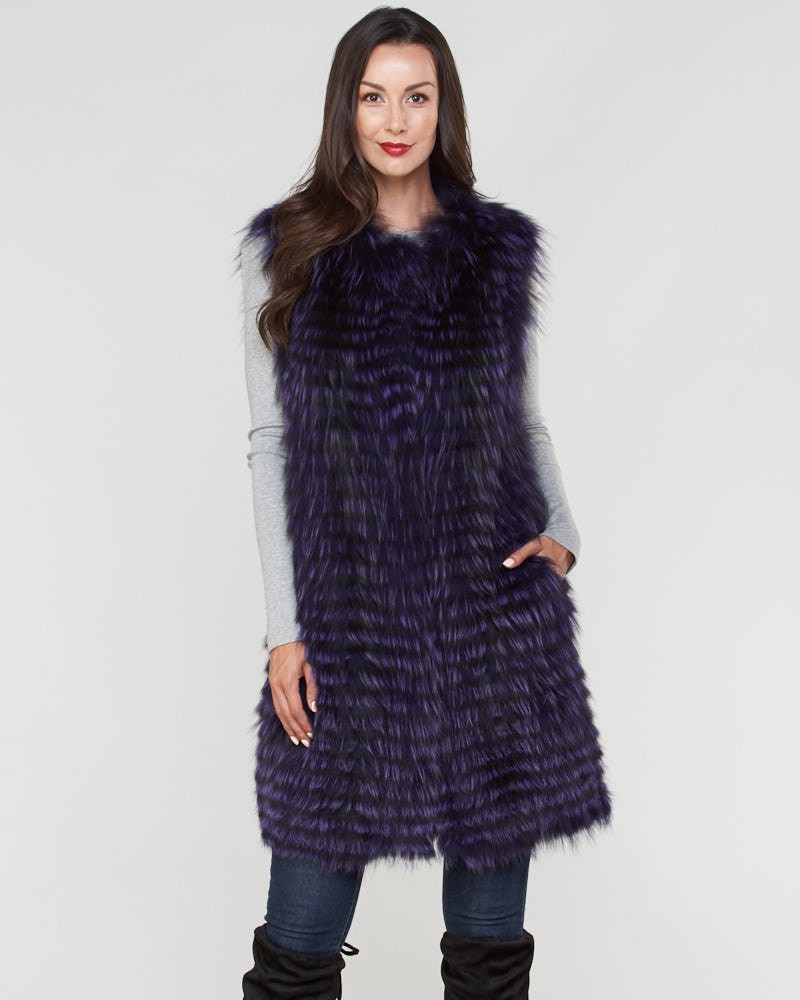 Marcie Fox Fur Duster Vest in Purple
