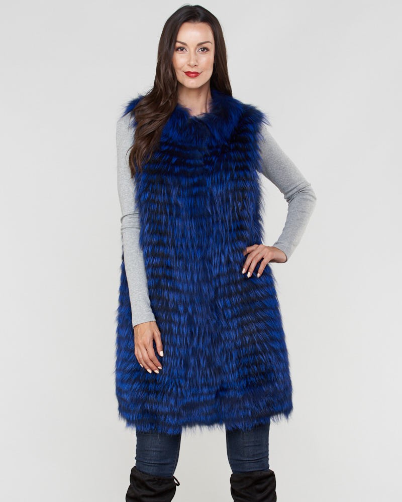 Marcie Fox Fur Duster Vest in Royal Blue