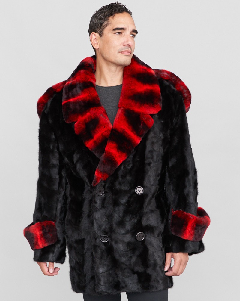 Mateo Mink Fur Coat with Chinchilla Print Rex Rabbit Fur