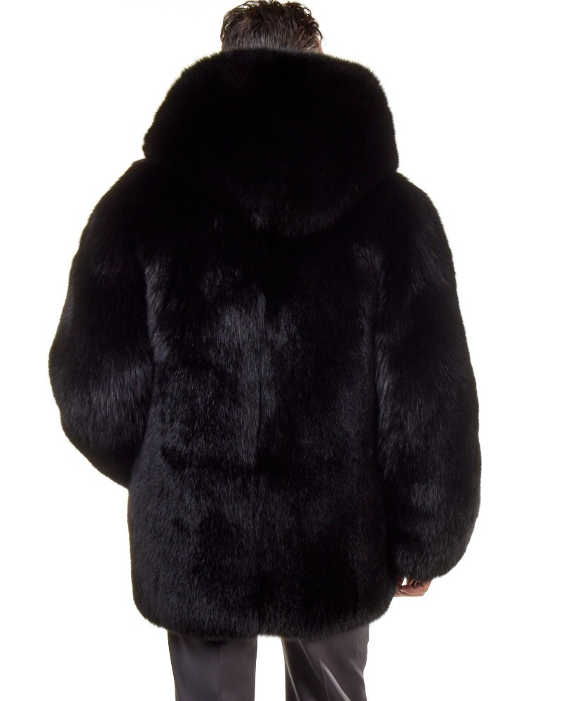 Hudson Mid Length Black Fox Fur Coat, Long Black Fox Fur Coat