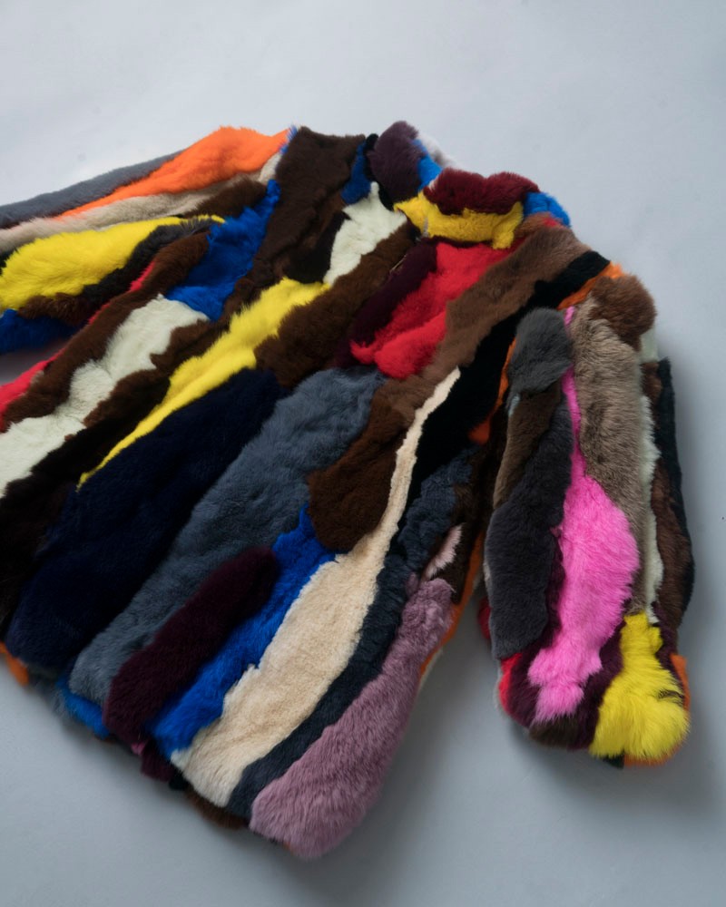 Mini Adalee Rabbit Fur Coat in Multi-Color for Kids