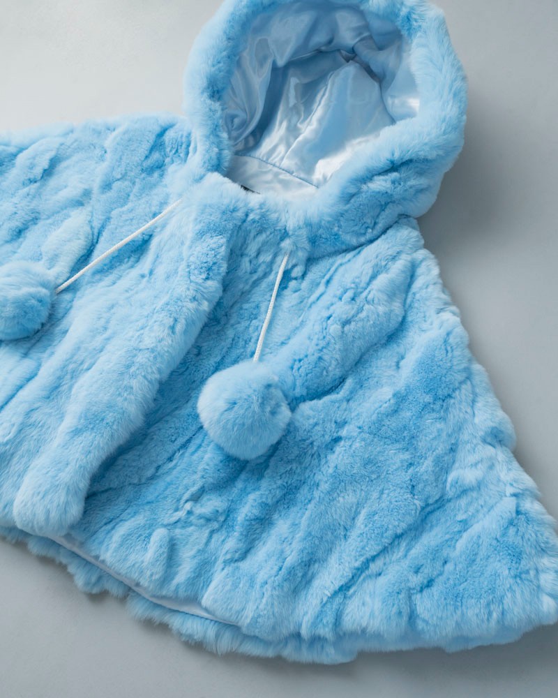 Mini Delaney Rabbit Fur Poncho in Blue for Kids