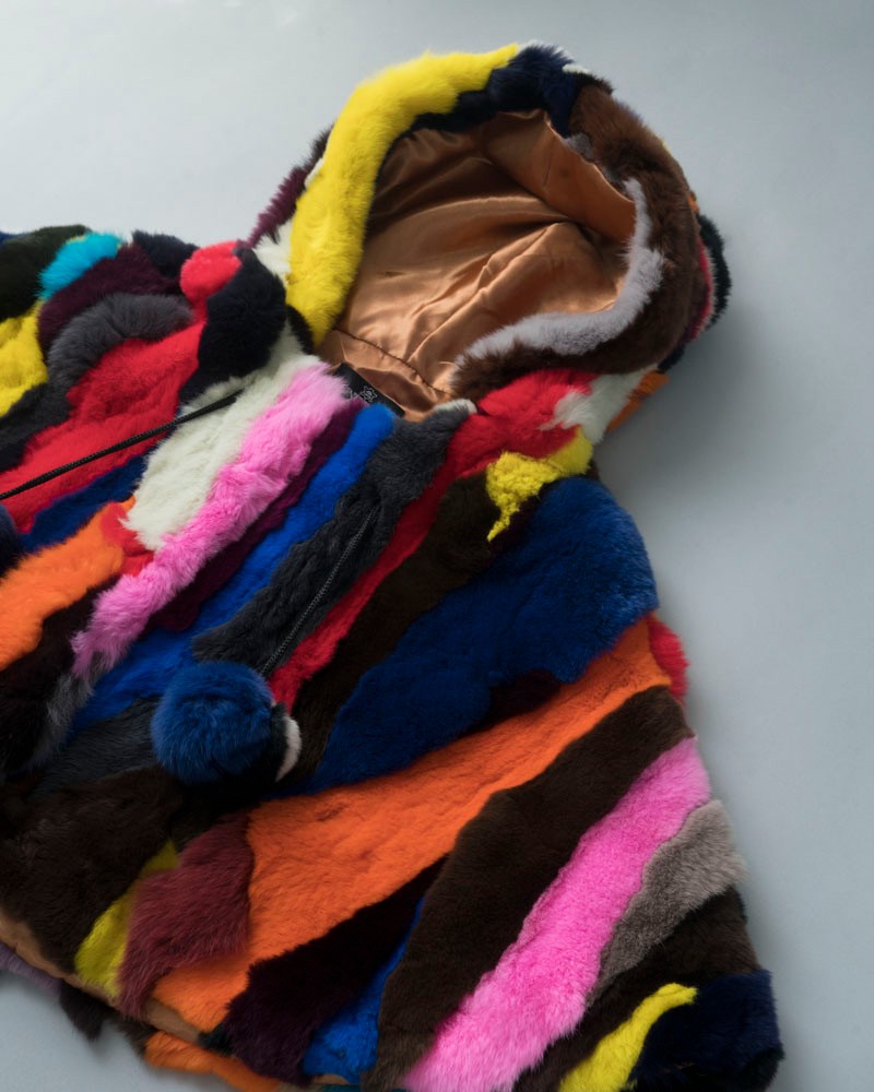 Mini Delaney Rabbit Fur Poncho in Multi-Color for Kids