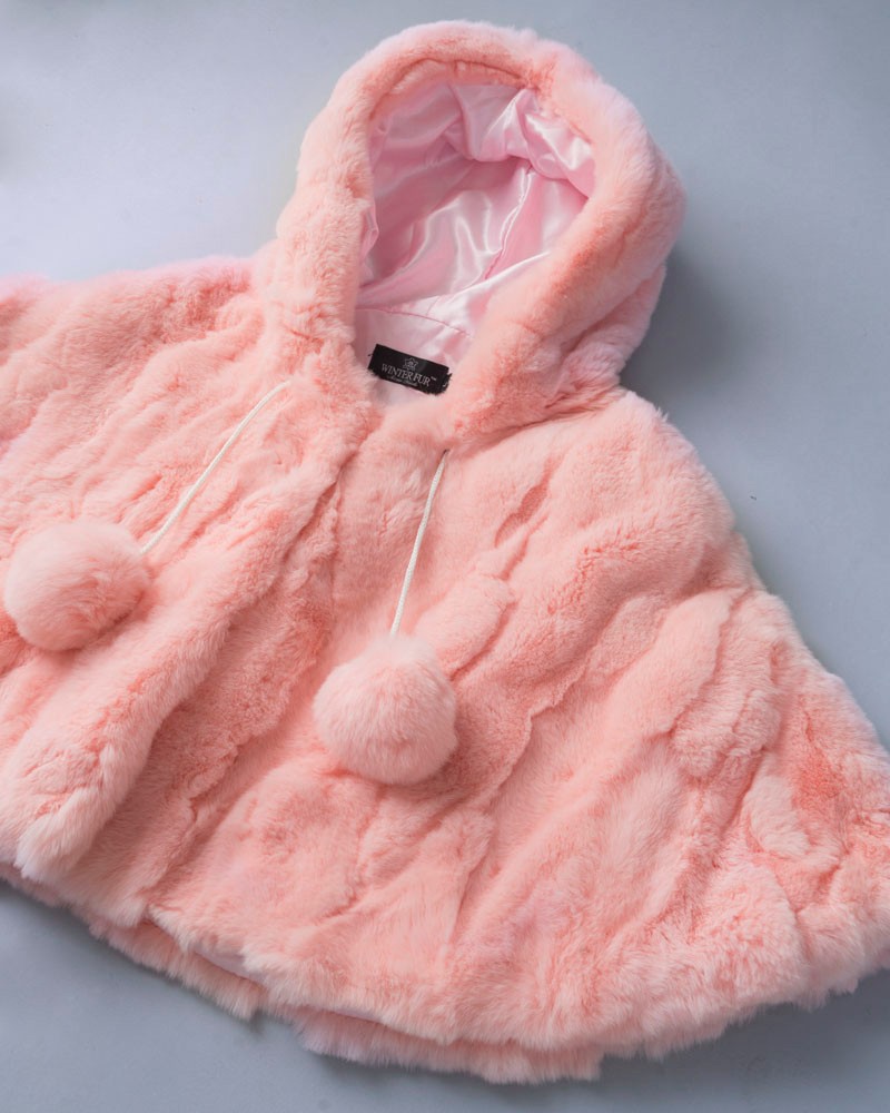 Mini Delaney Rabbit Fur Poncho in Pink for Kids