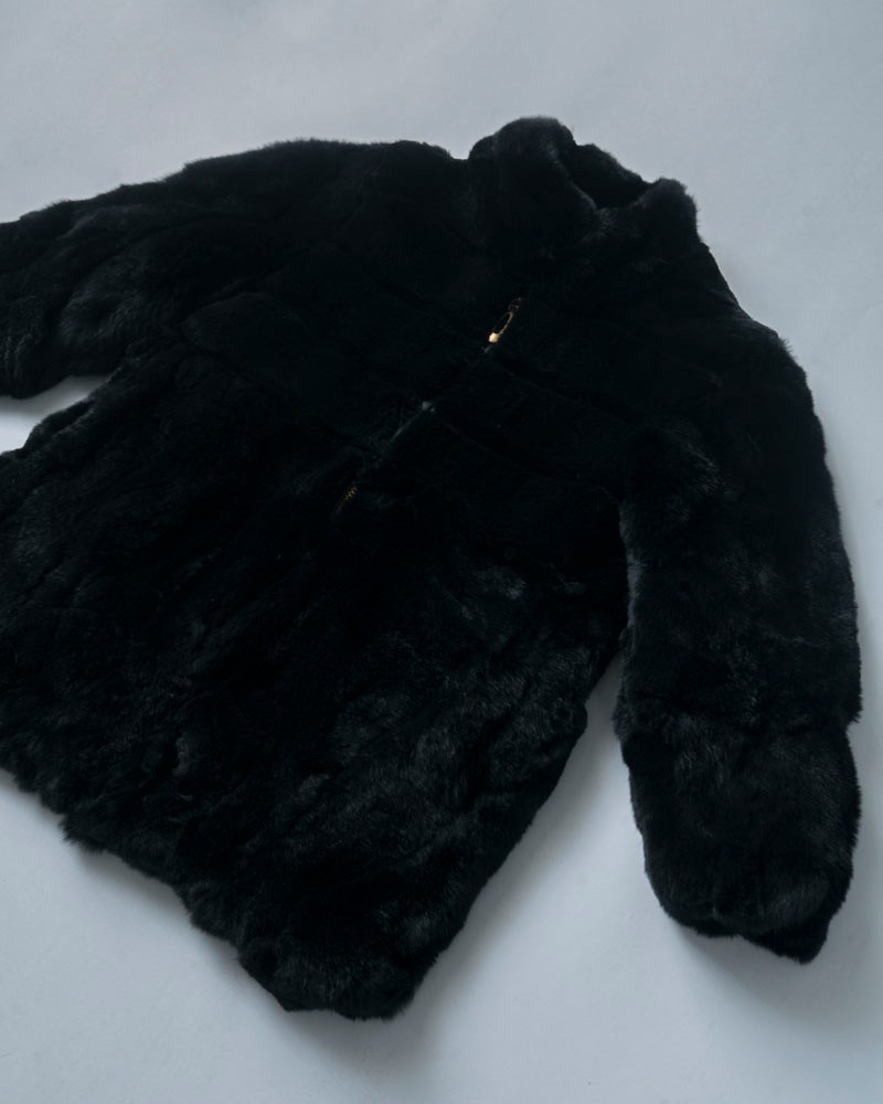 Mini Elaina Rabbit Fur Coat in Black for Kids