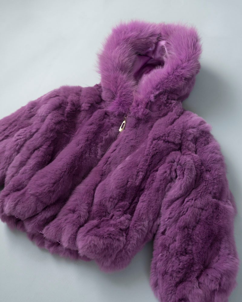 Mini Jordan Rabbit Hooded Bomber Jacket with Fox Trim in Purple for Kids