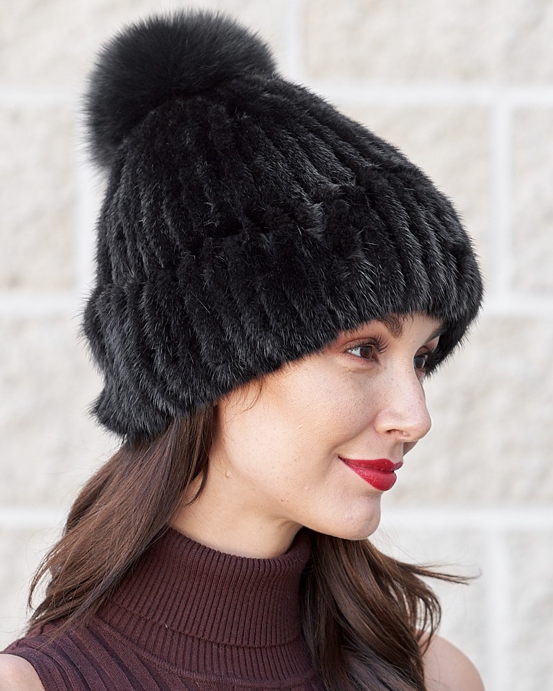 Winter Beanies For Women Real Fox Mink Fur Hat Hats Pom Poms Caps Beanie Bonnet 