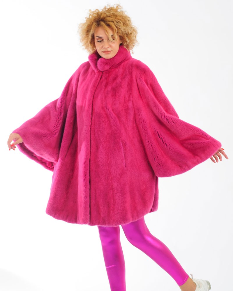 Molly Hot Pink Mink Fur Cape-Coat