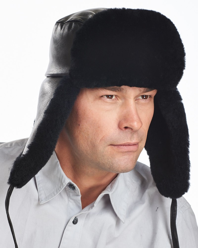 Mouton Sheepskin Military Trooper Hat for Men