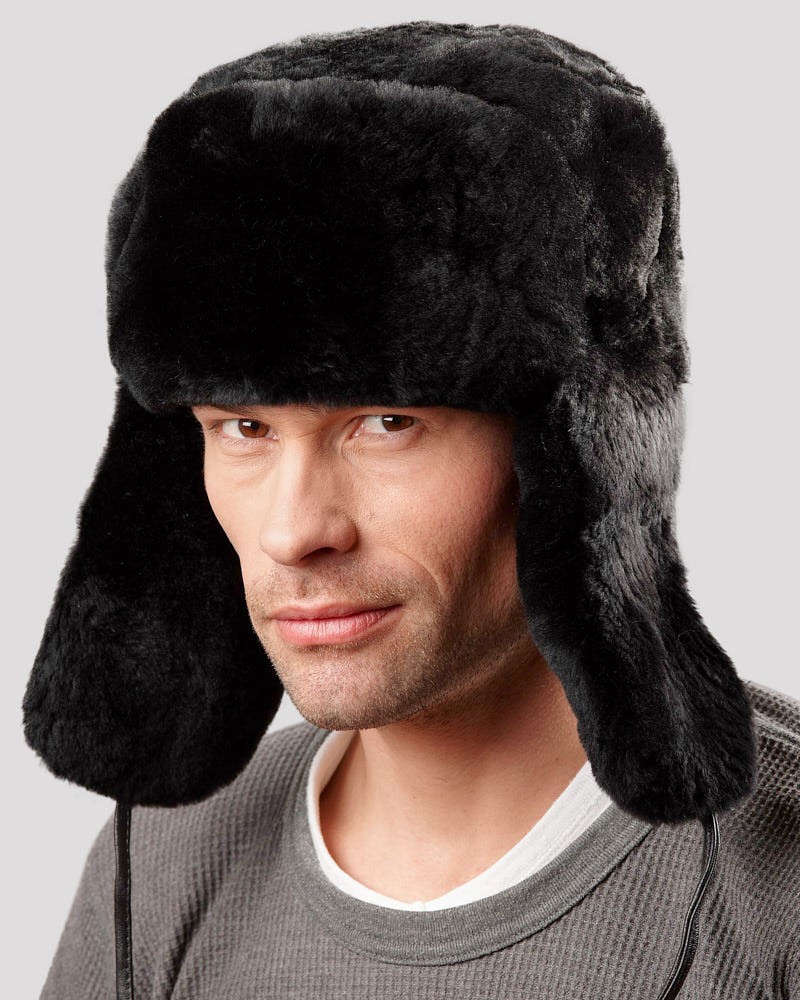 Mouton negro de piel vuelta completa del sombrero de piel de Rus