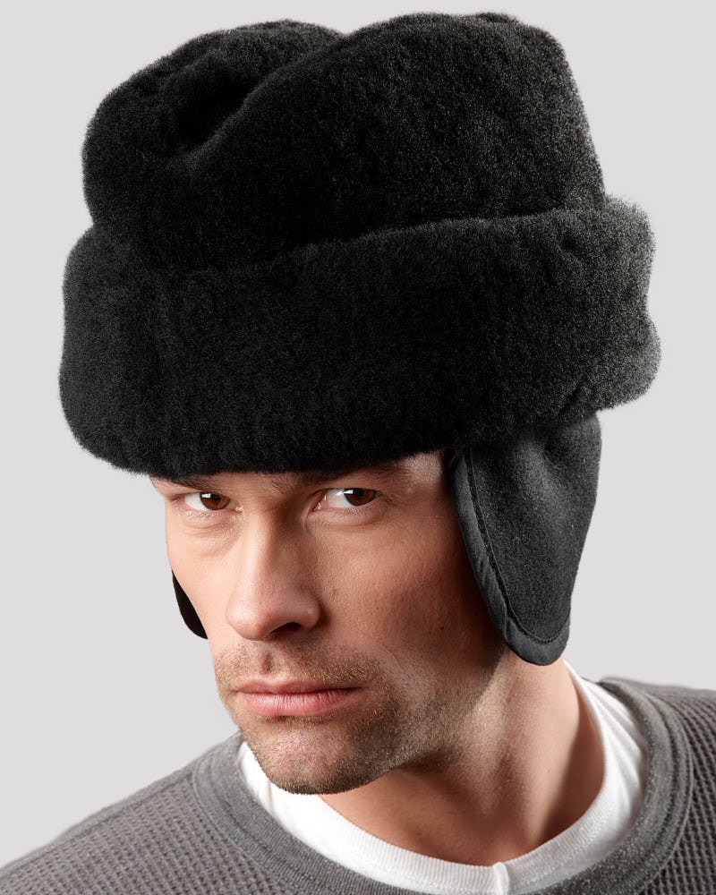 Full Fur Mouton Sheepskin Mens Premium Gift Classic Russian Ushanka Fur Hat 