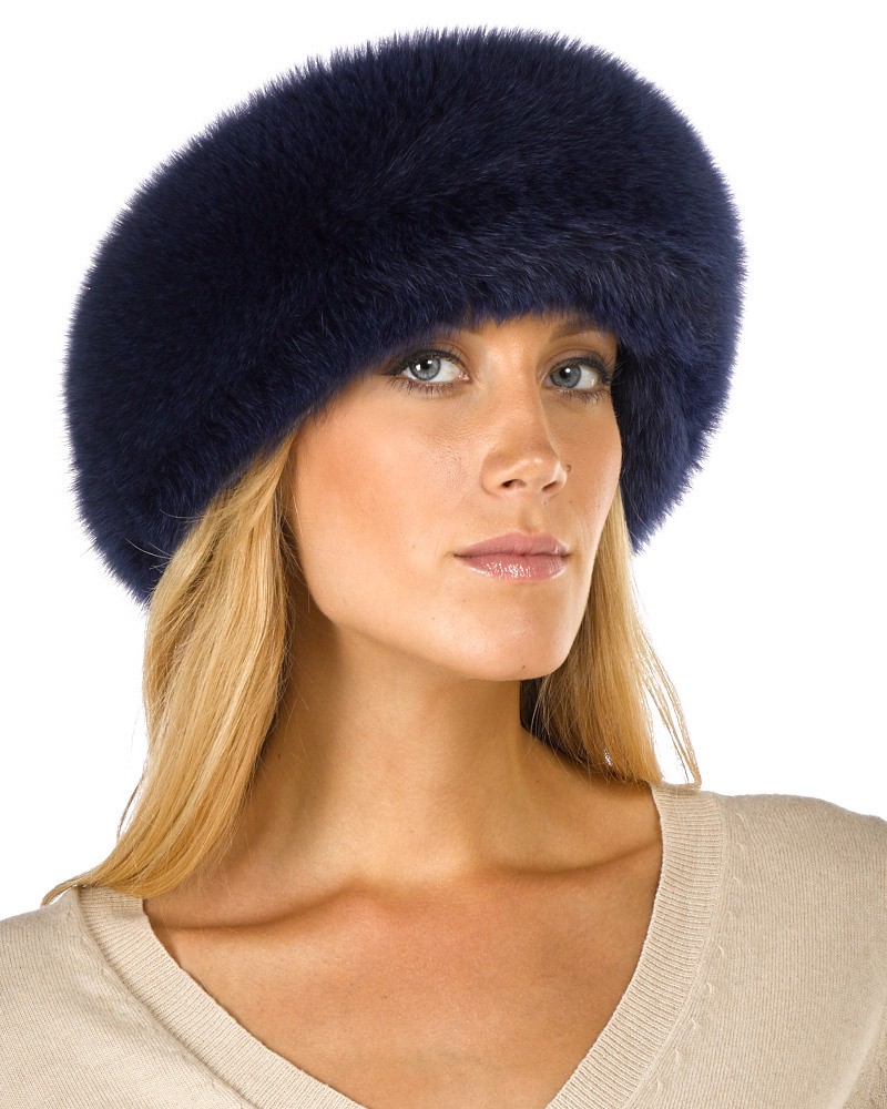 Navy Blue Fox Fur Headband