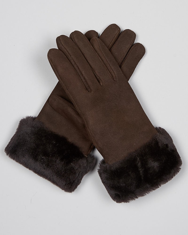 North Ice Shearling Sheepskin Gloves in Brown