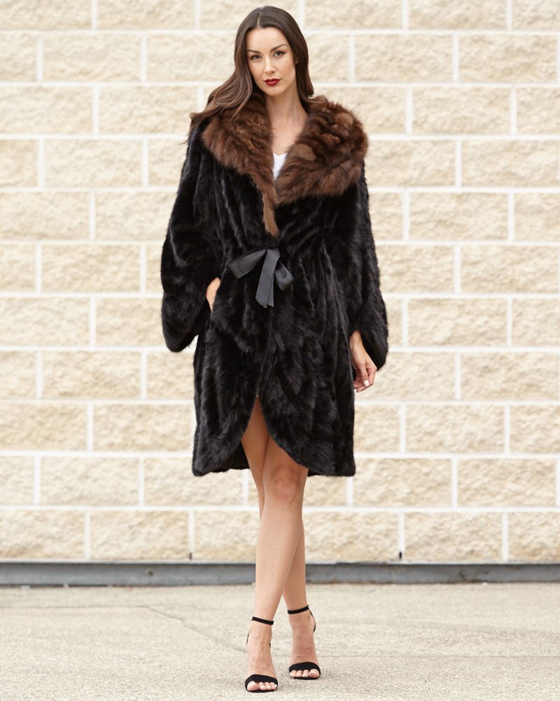 Perla Long Hair Mink Fur Princess Coat with Sable Fur Trim