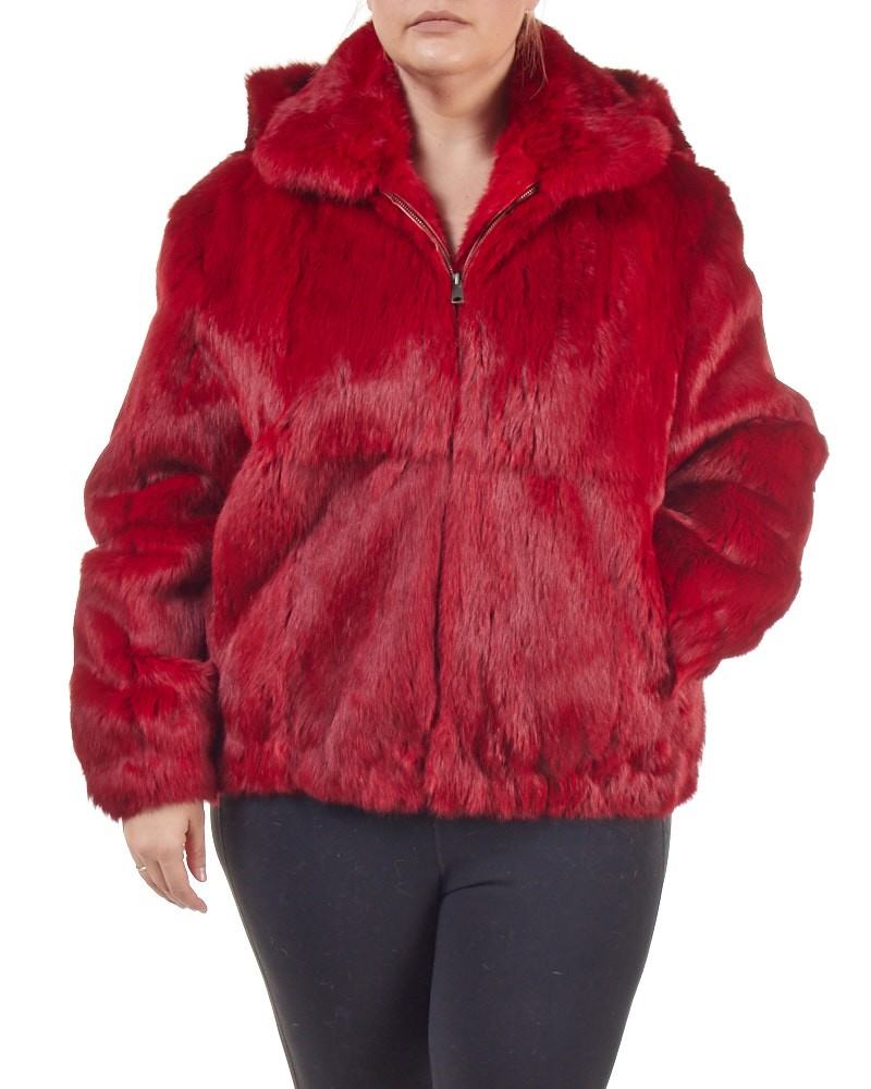 Chaqueta Bomber con capucha talla grande Frances de piel de conejo rojo