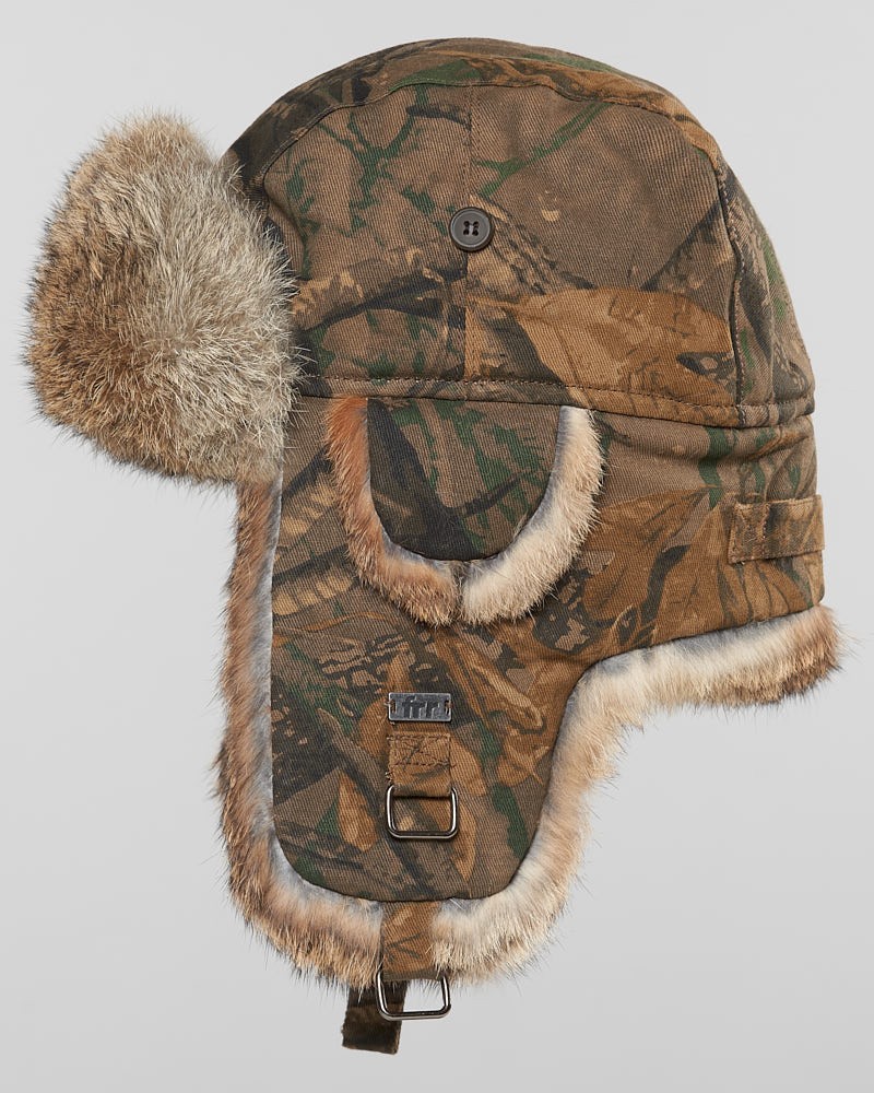 Camo Aviator Hat Camouflage Hunting Trapper Hats w/ Faux Fur Woodland Army Camo 