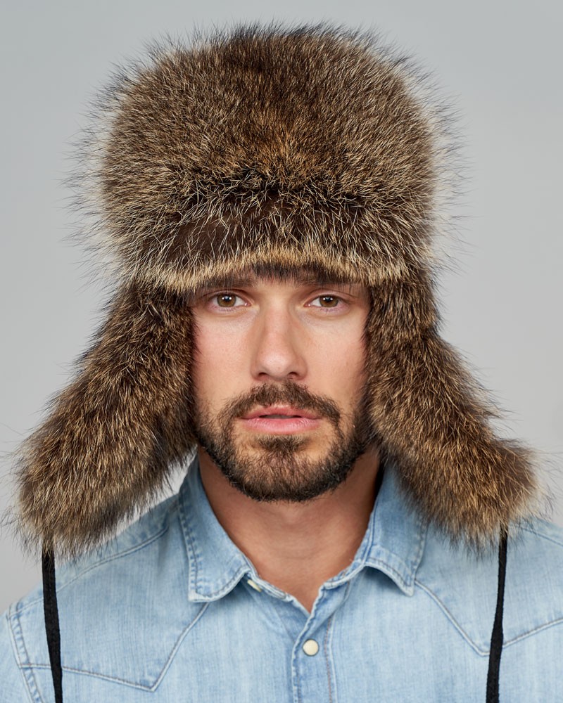 Vintage soviet kids ushanka winter hat leather hat raccoon fur 1970s
