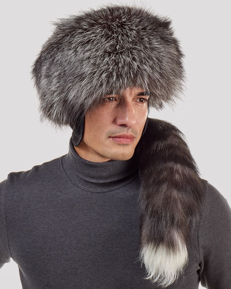 queue amovible Davy Crockett Women's fur hat Russian Silver Fox 