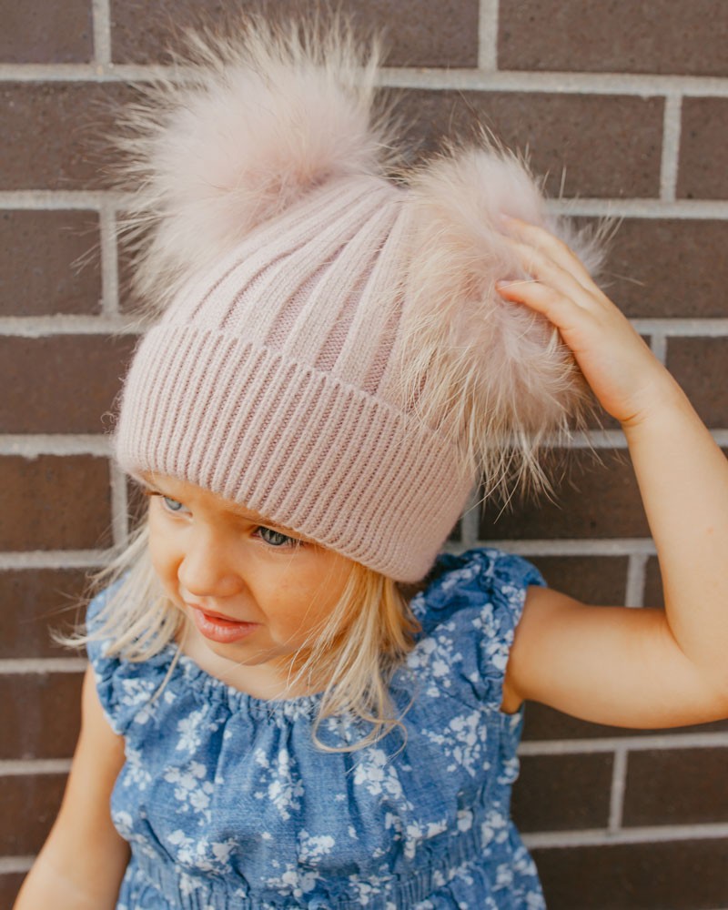 Kids Faux Fur Pom Beanie Super Large Bobble Hat Toddlers Hat Baby Pom Beanie