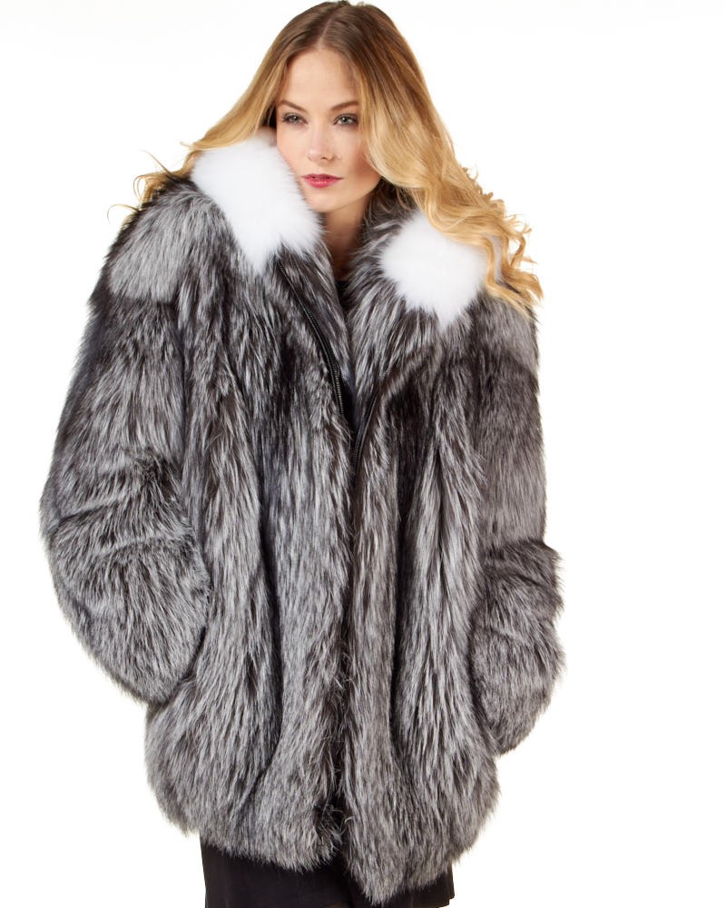 The Abby Silver Fox Fur Parka Coat with Hood for Women