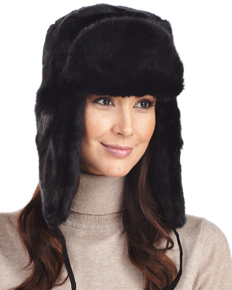 LADIES WOMENS FAUX FUR RUSSIAN STYLE WINTER HAT IN BLACK OR WHITE 