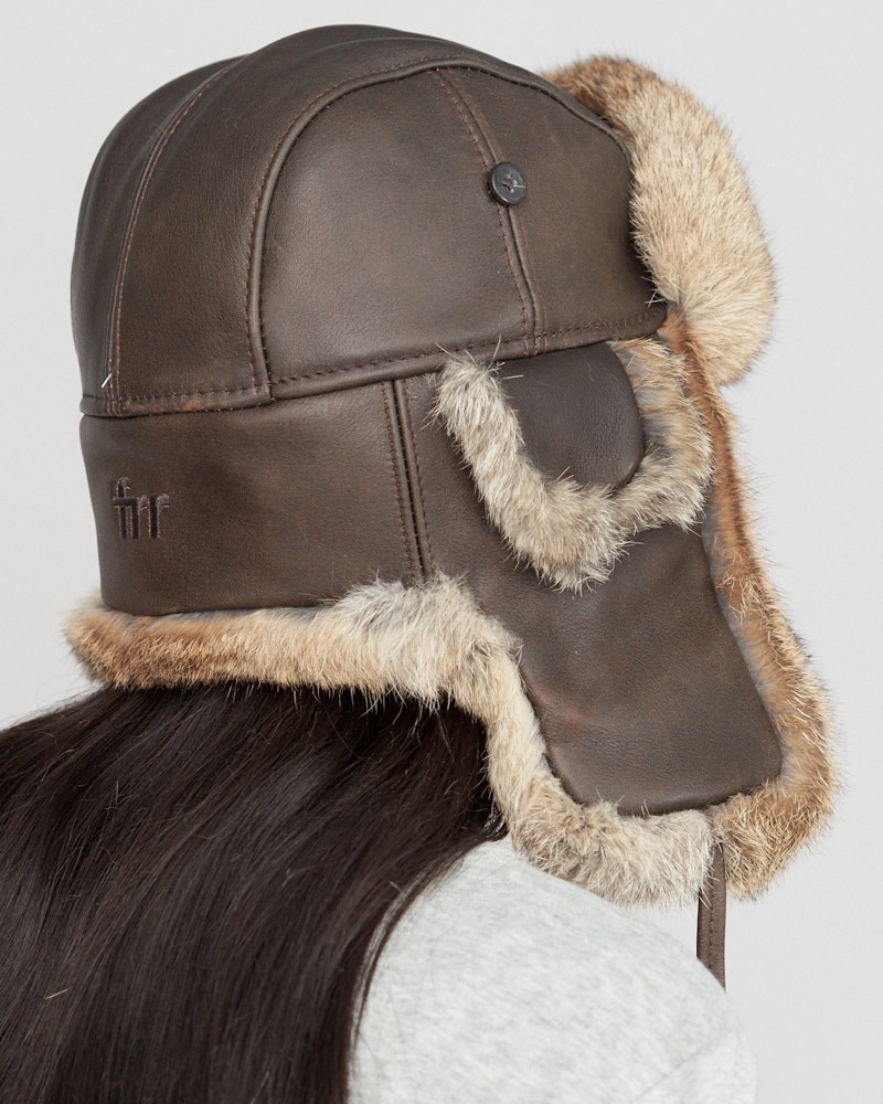 Vintage Rodeo Leather and Rabbit Fur Aviator Hat Free Rush Shipping 