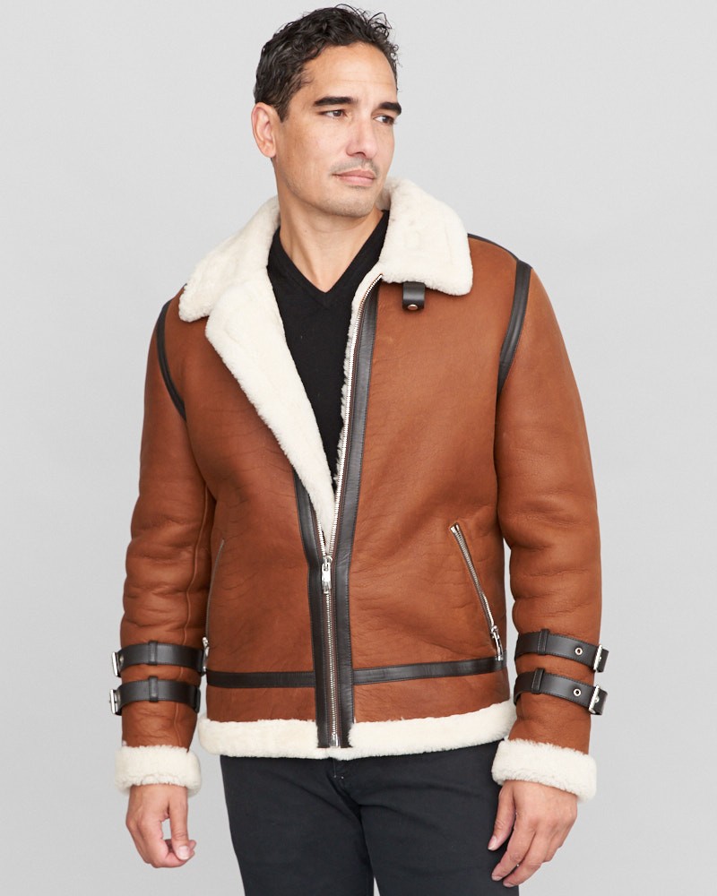 Wyatt Shearling Sheepskin Moto Jacket in Brown